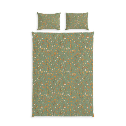 Bedding set with a patterned design on a white background