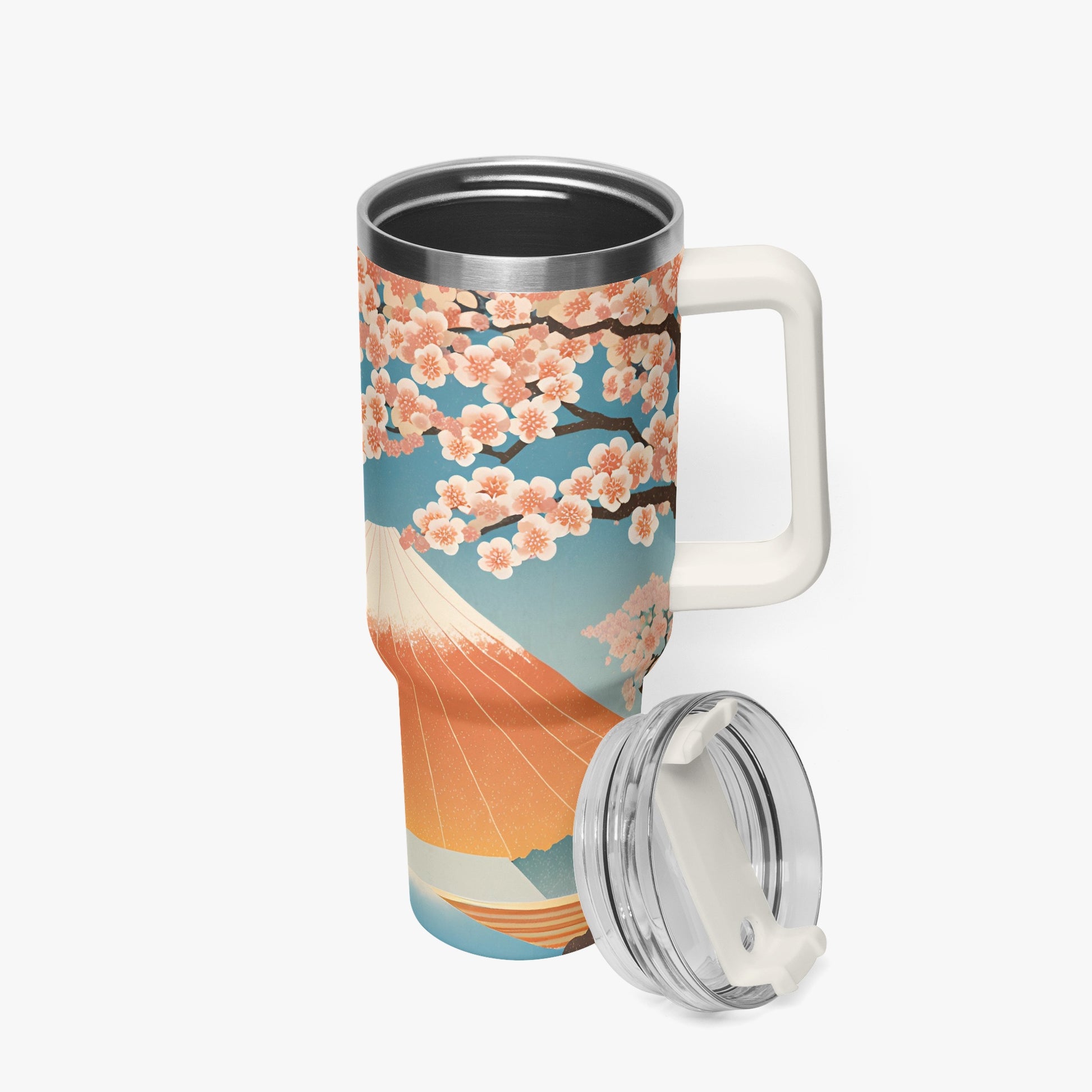 Cherry Blossom Majesty Tumbler Cup White Handle