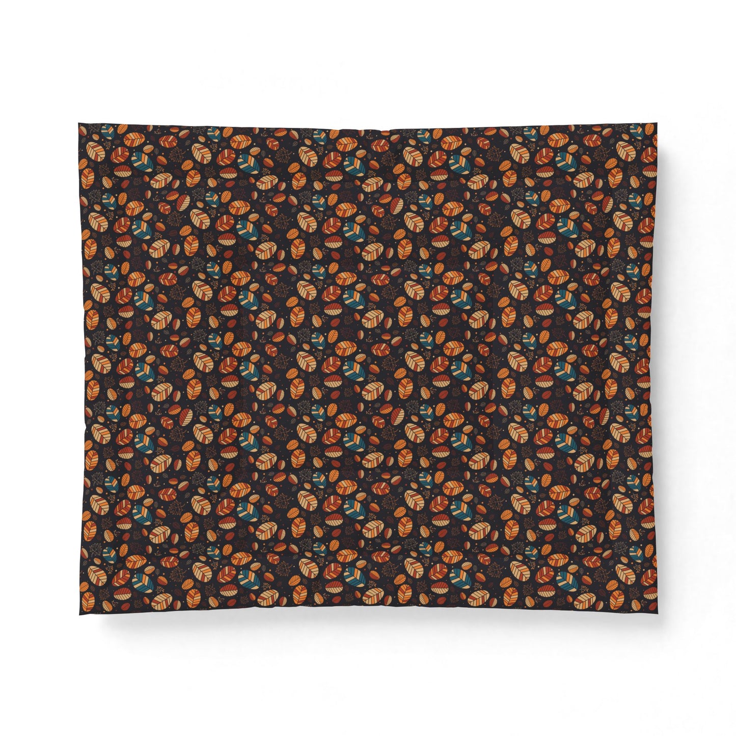 A rectangular fabric item, likely a blanket or pillow cover, featuring an all-over dense floral pattern in orange, brown, and teal on a dark charcoal background, shown against a plain white background.