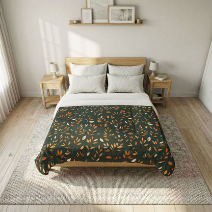 Bedroom with a wooden bed and patterned blanket