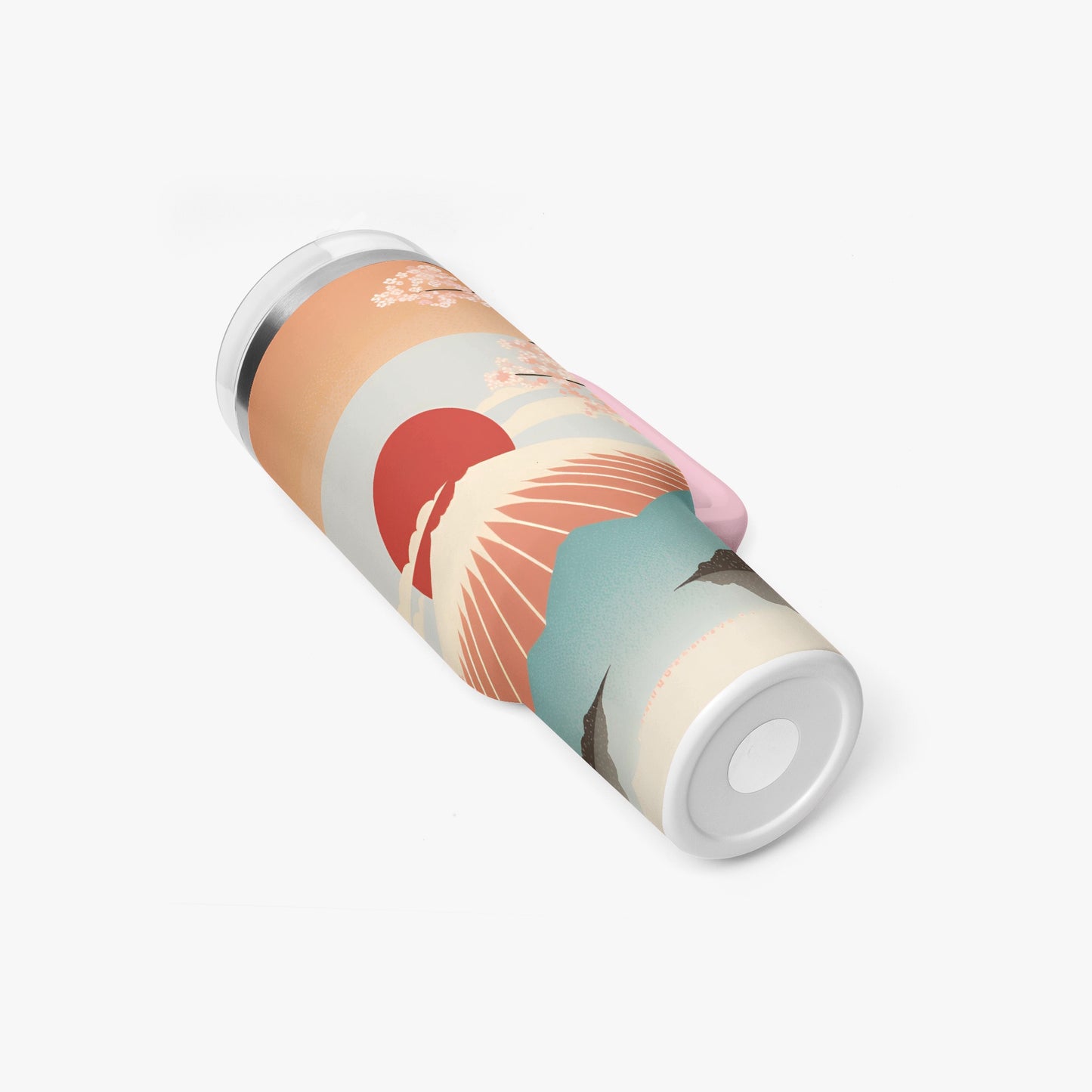 Sunrise Temple Car Tumbler Cup Pink Handle