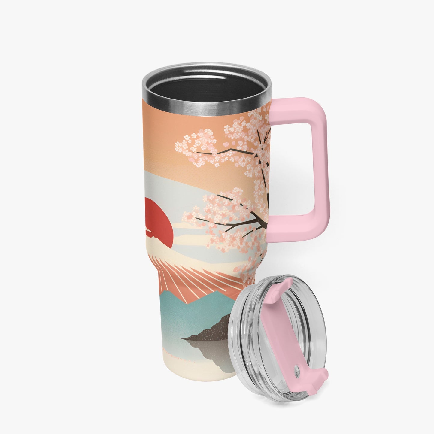 Sunrise Temple Car Tumbler Cup Pink Handle