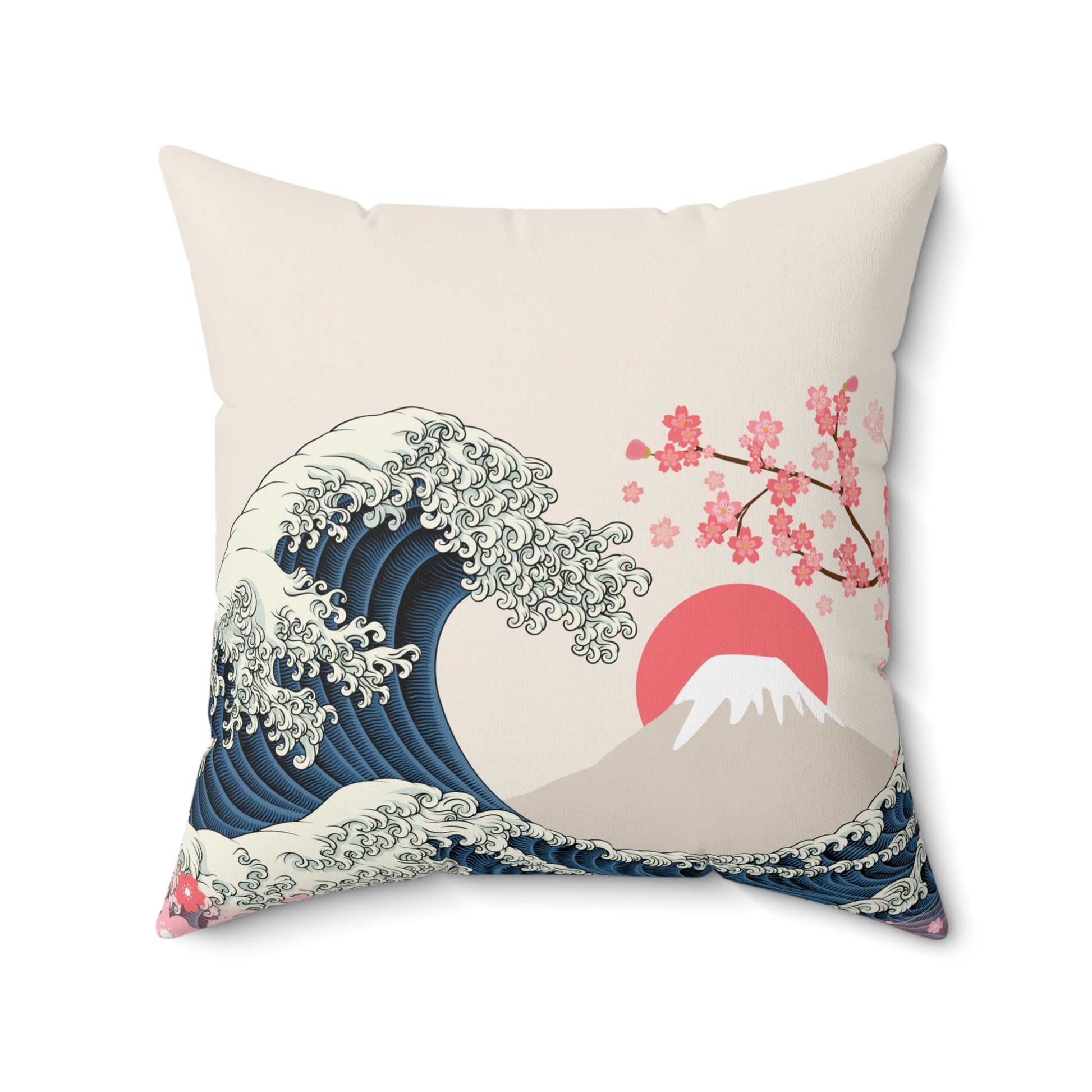 The Great Wave and Sakura Square Pillow