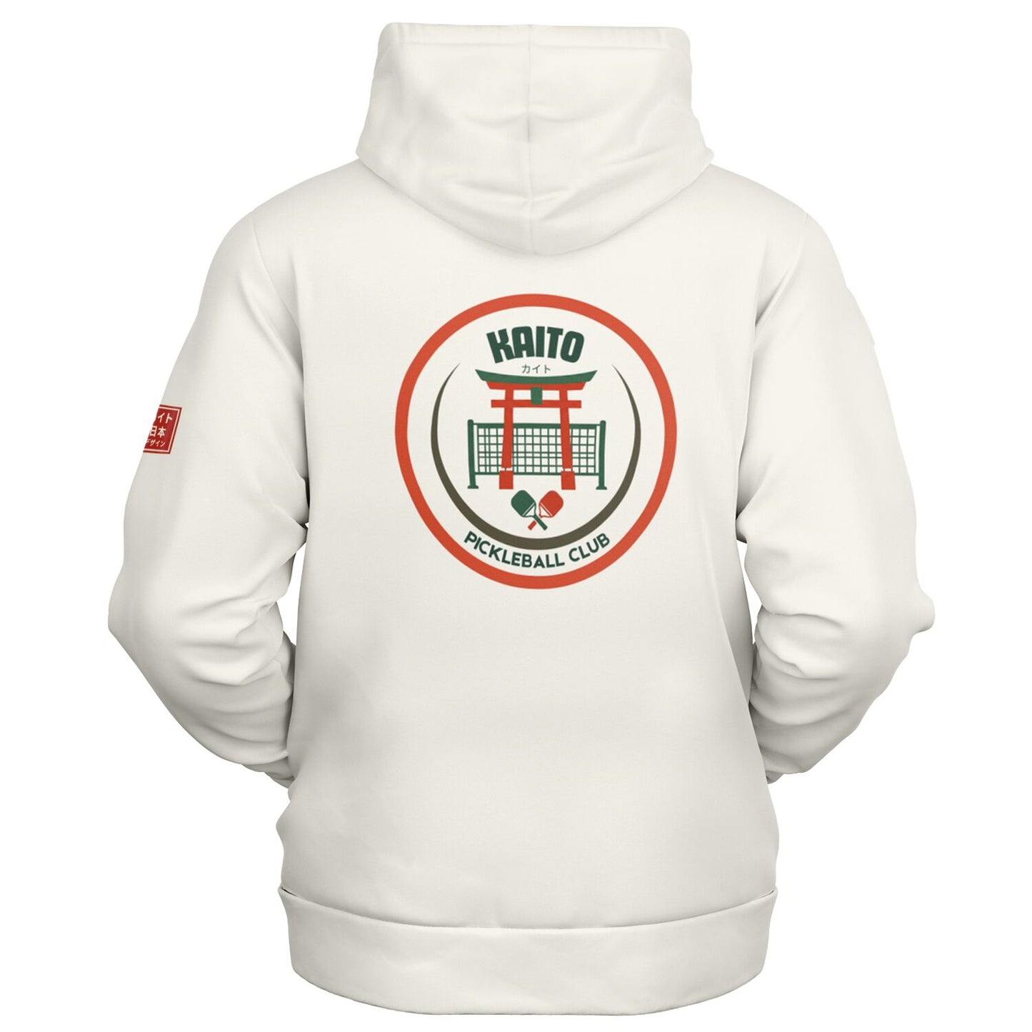 KAITO1977 Unisex Zip-Up Hoodie in a premium dark minimalist colorway featuring a clean Japanese stylized Pickleball Club crest on the back