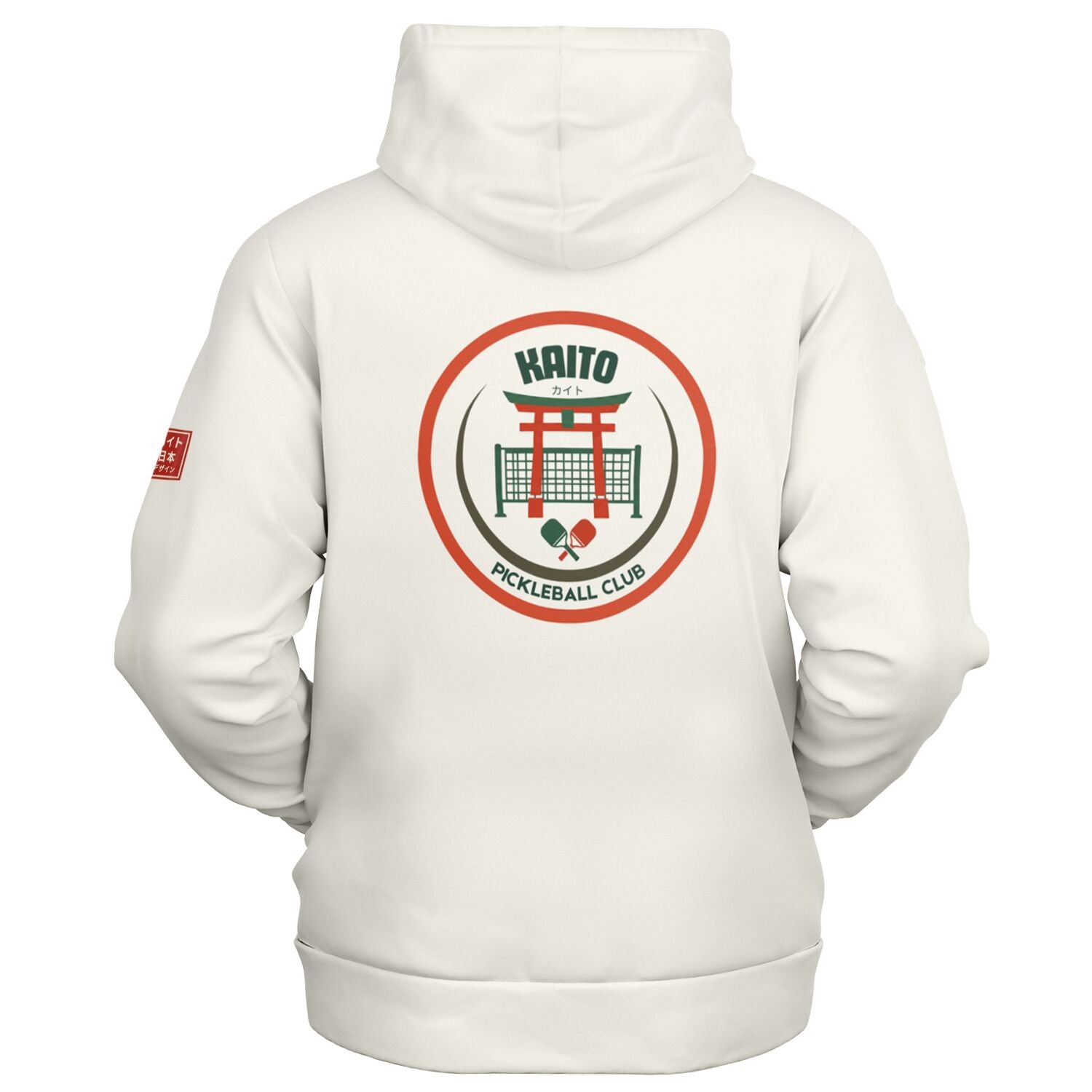 KAITO1977 Unisex Zip-Up Hoodie in a premium dark minimalist colorway featuring a clean Japanese stylized Pickleball Club crest on the back