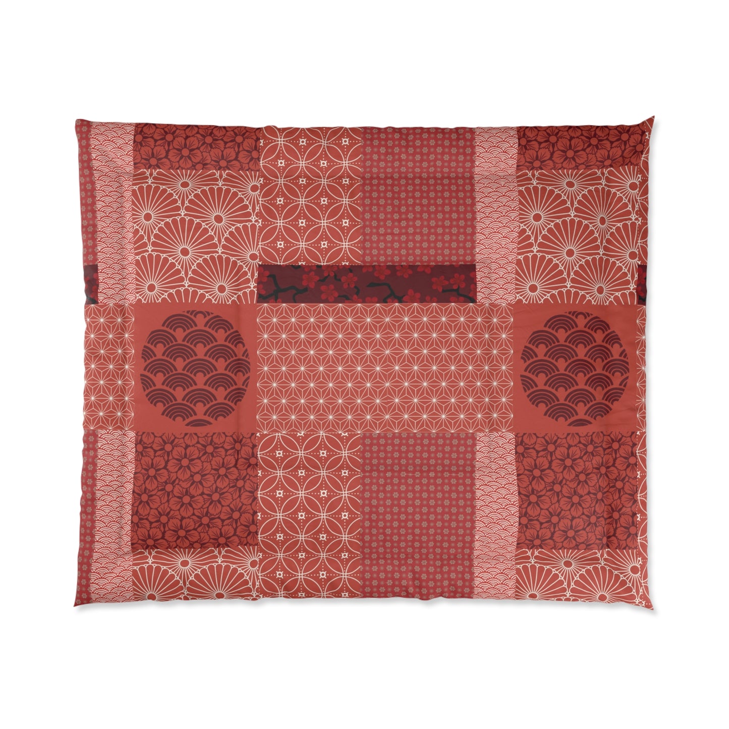 Red and white patterned fabric on a white background