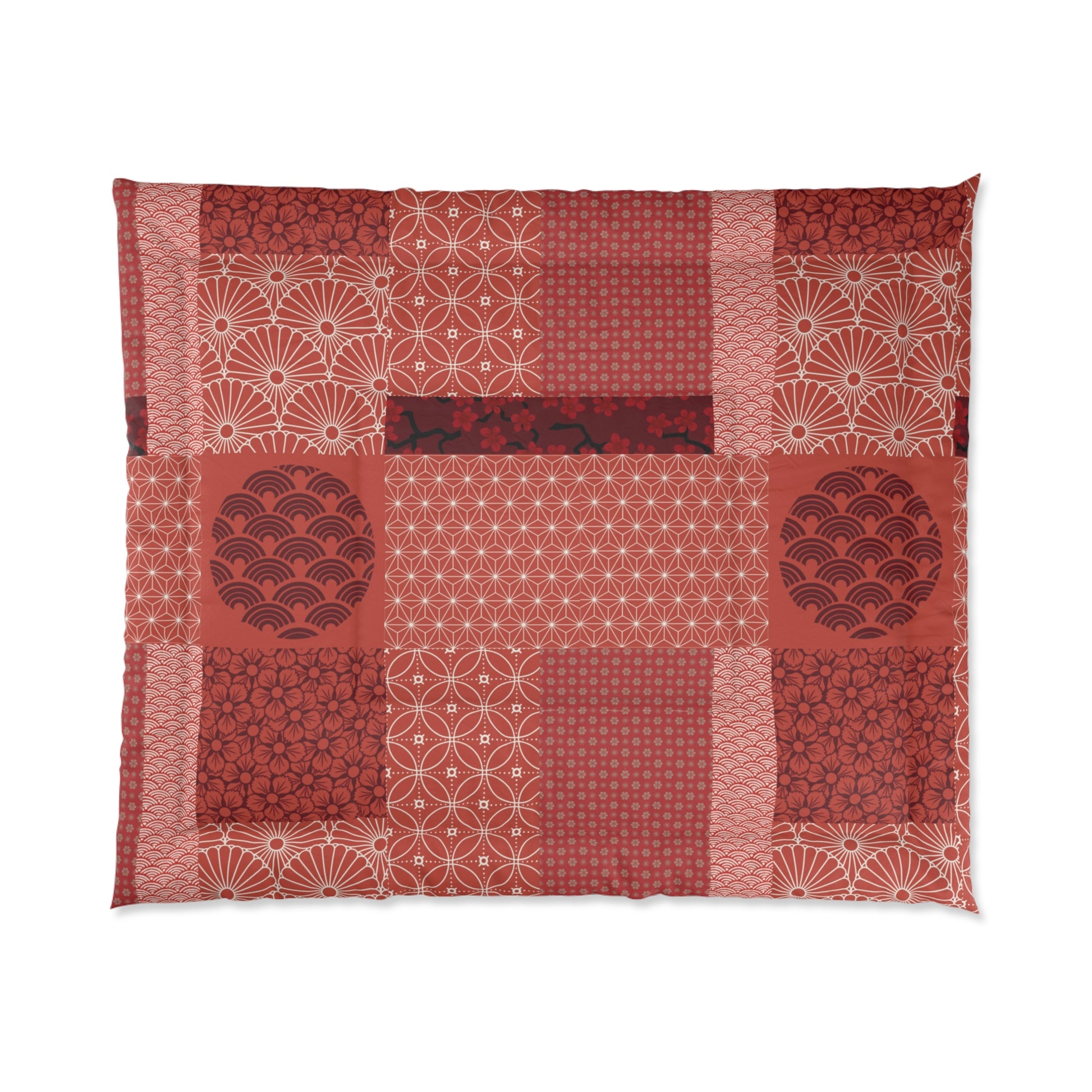 Red and white patterned fabric on a white background