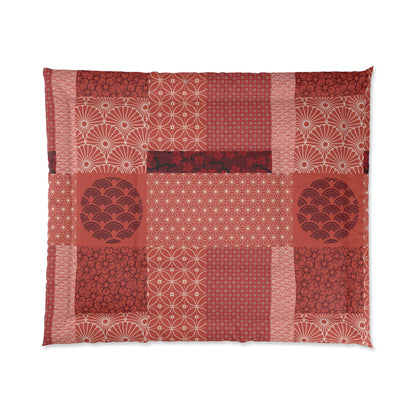 Red and white patterned fabric on a white background