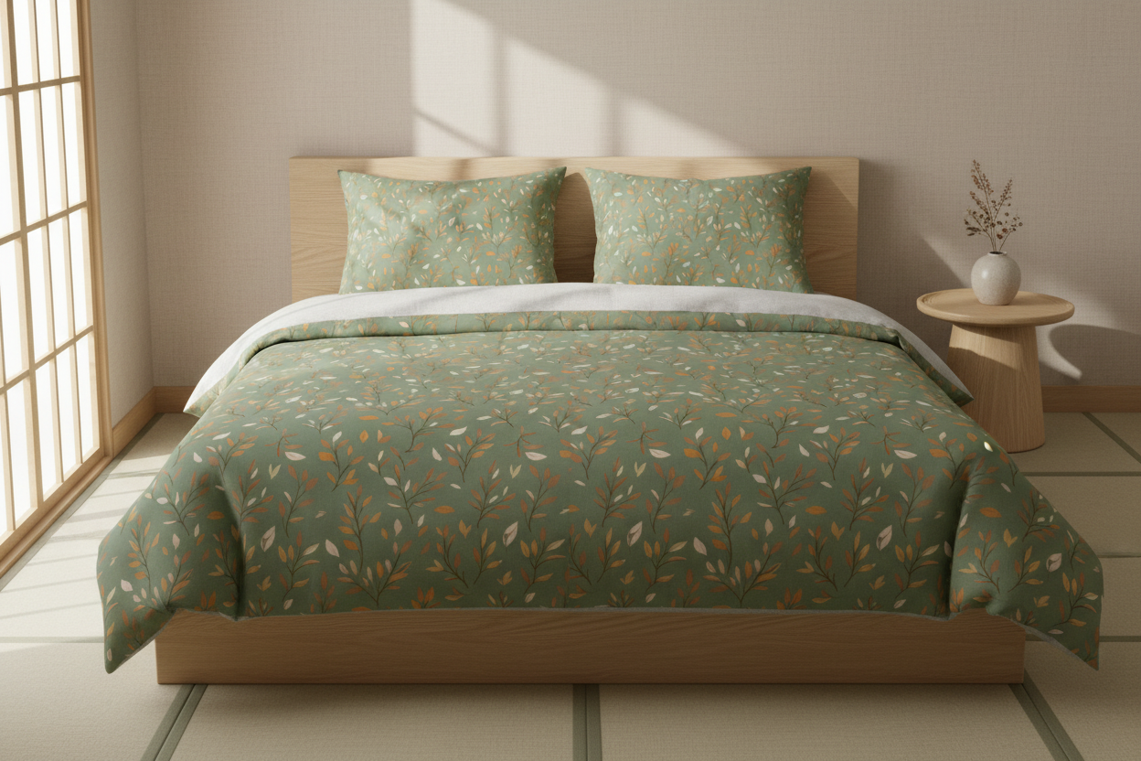 Japanese Sage Green Duvet Set - 100% Cotton Bedding