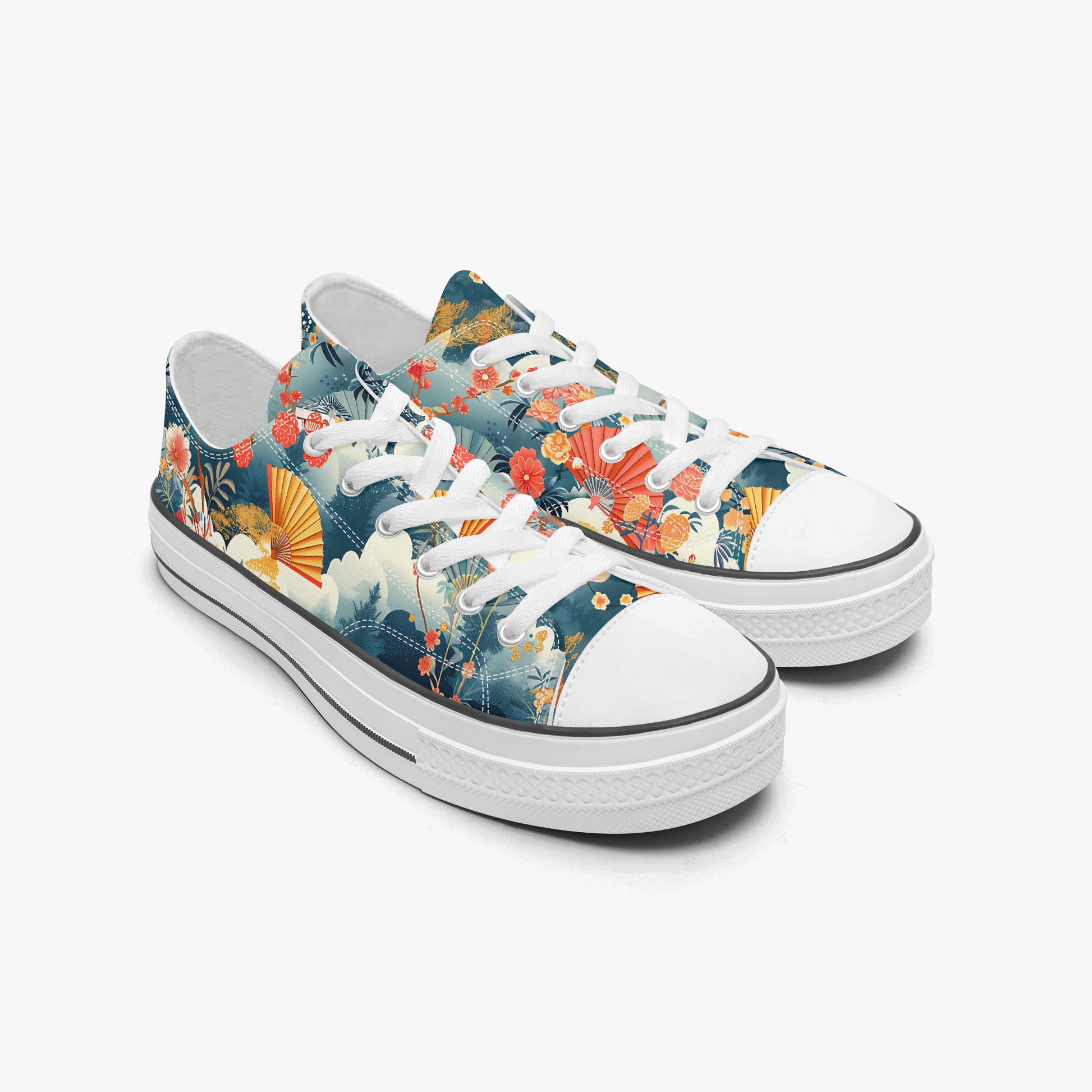 Floral patterned sneakers on a white background