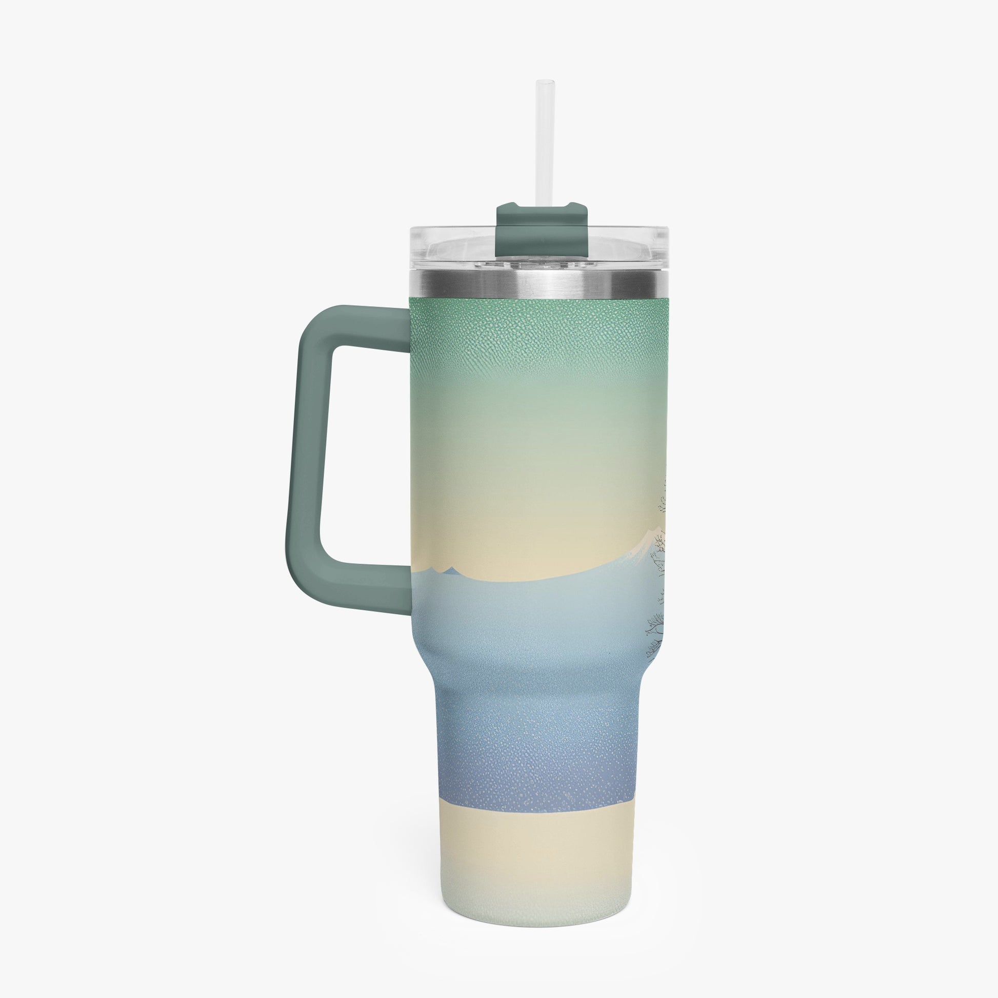 Winter's Solitude Tumbler Cup grey green Handle