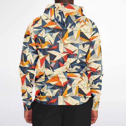 Abstract Geometric Origami Style Zip - Up Hoodie - 
