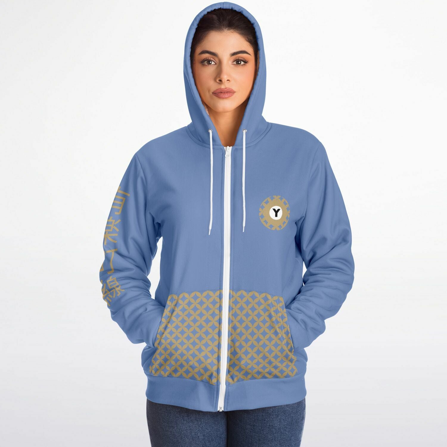 Yurakucho Line Ultra-Soft Microfleece Blue and Gold Zip Hoodie