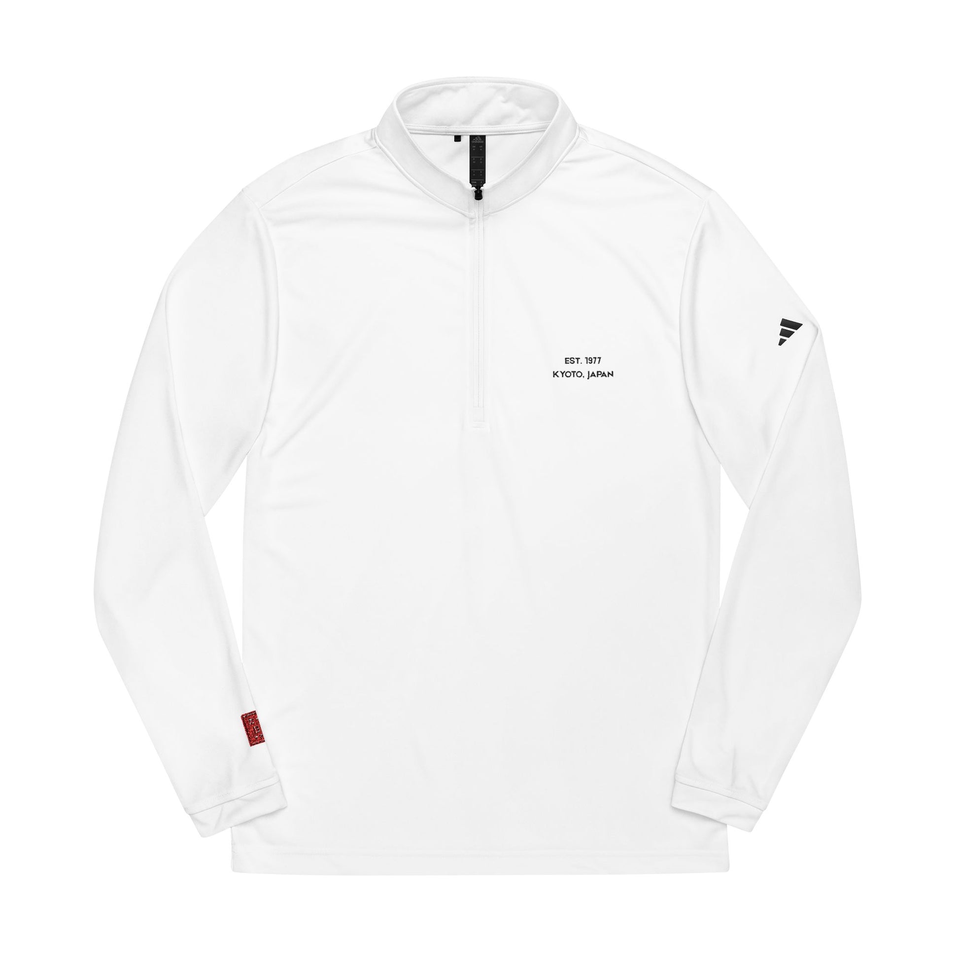 White sweatshirt with brand logo on a white background