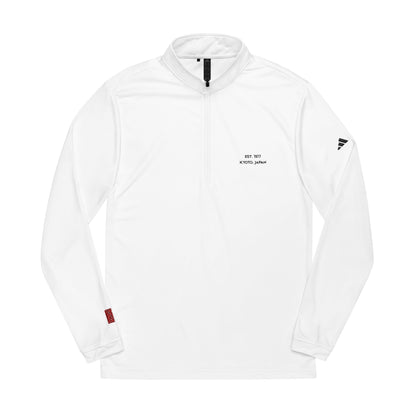 White sweatshirt with brand logo on a white background
