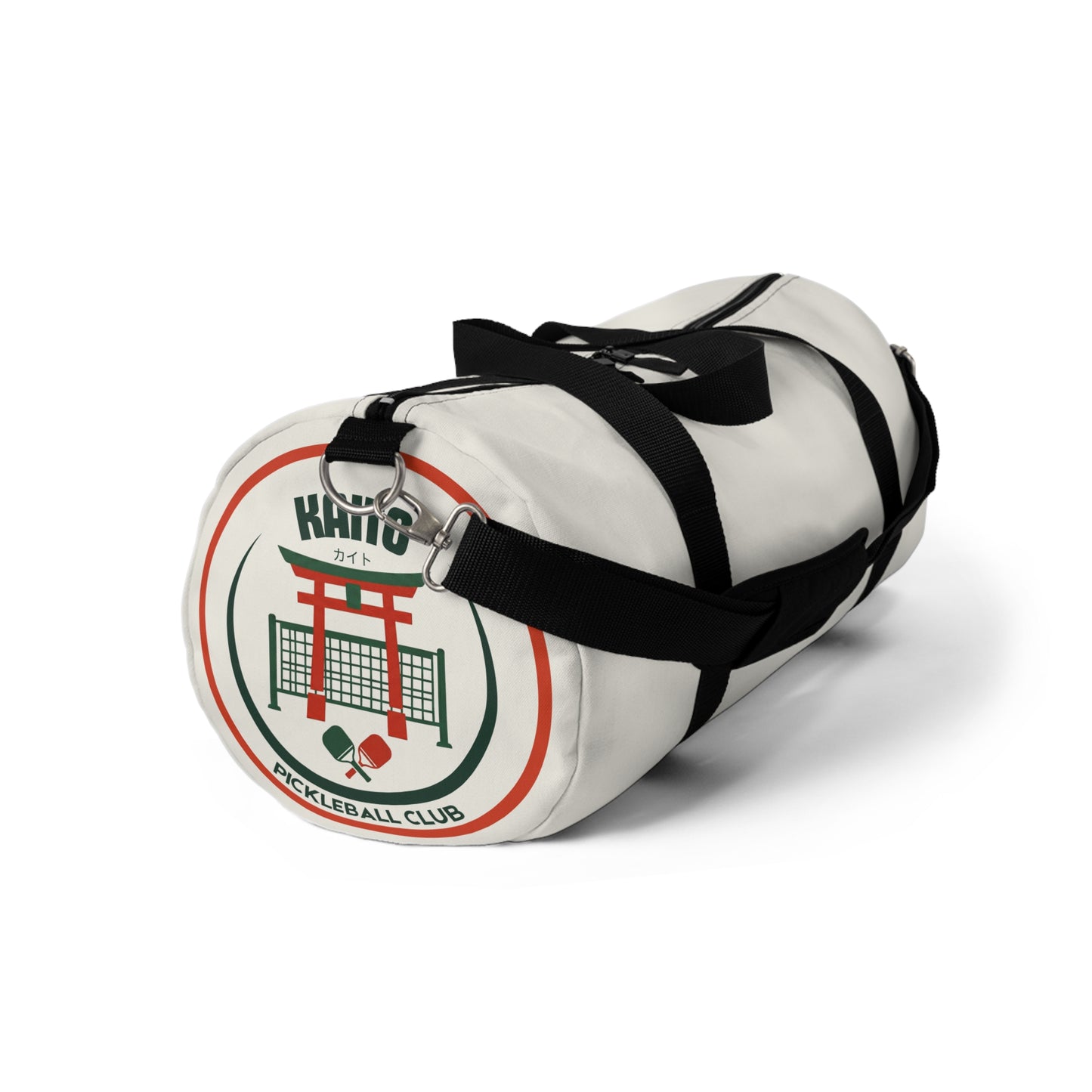 White pickleball bag with black straps on a white background