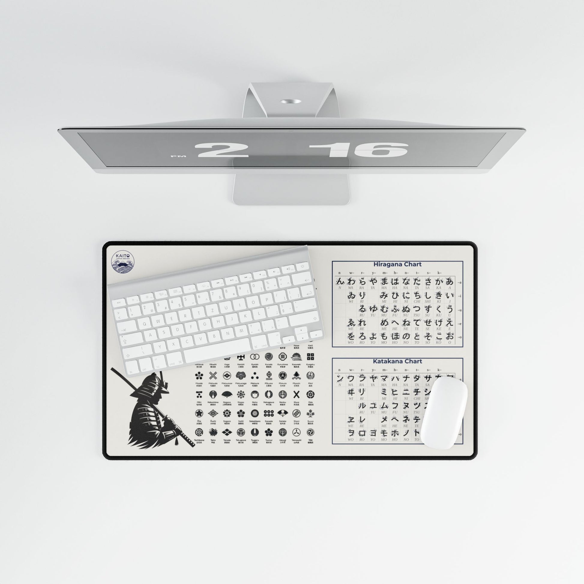 Computer monitor with keyboard and mouse pad on a white surface