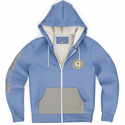 Yurakucho Line Ultra-Soft Microfleece Blue and Gold Zip Hoodie