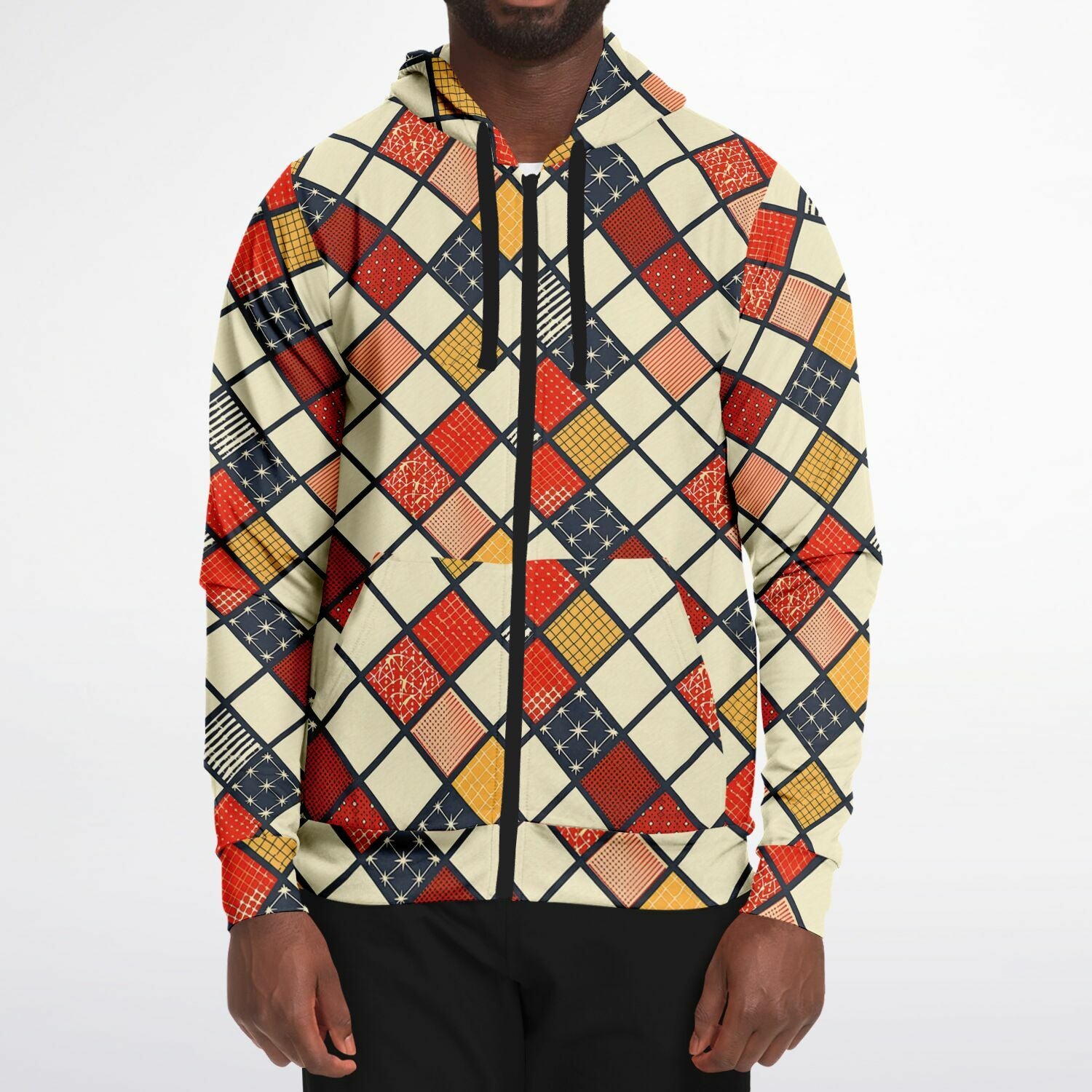 haru② Hishi Diamond Quilt Zip-Up Hoodie – Kaito Japan Design