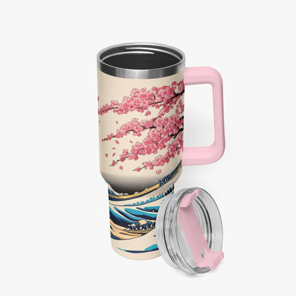 The Great Wave Tumbler Cup Pink handle