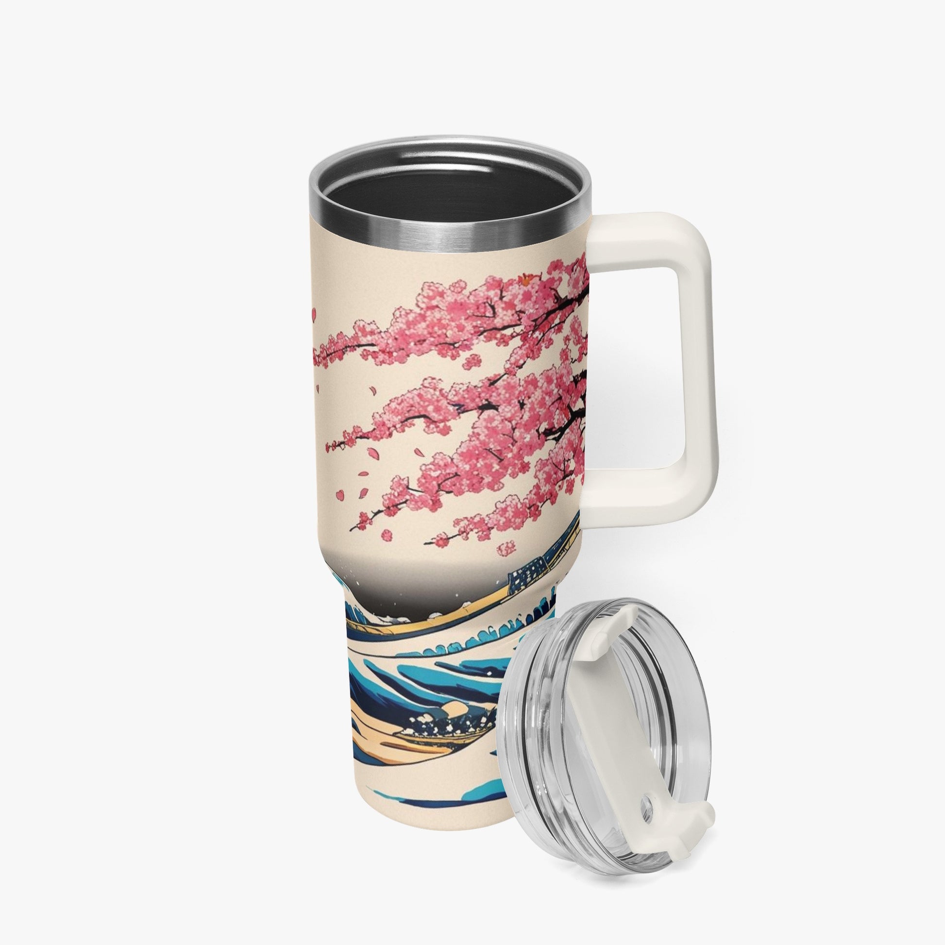 The Great Wave Tumbler Cup Cream handle