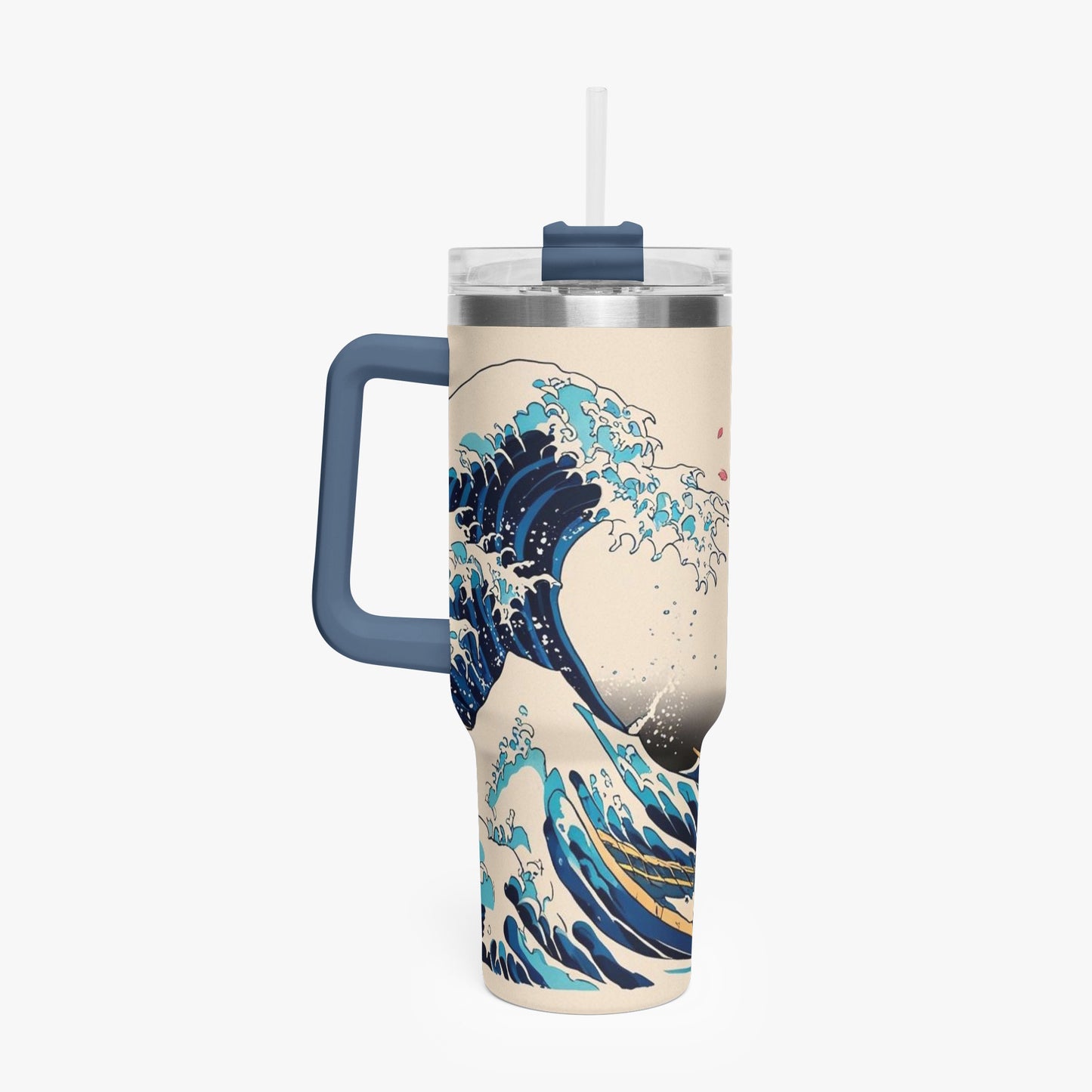 The Great Wave Tumbler Cup Blue handle