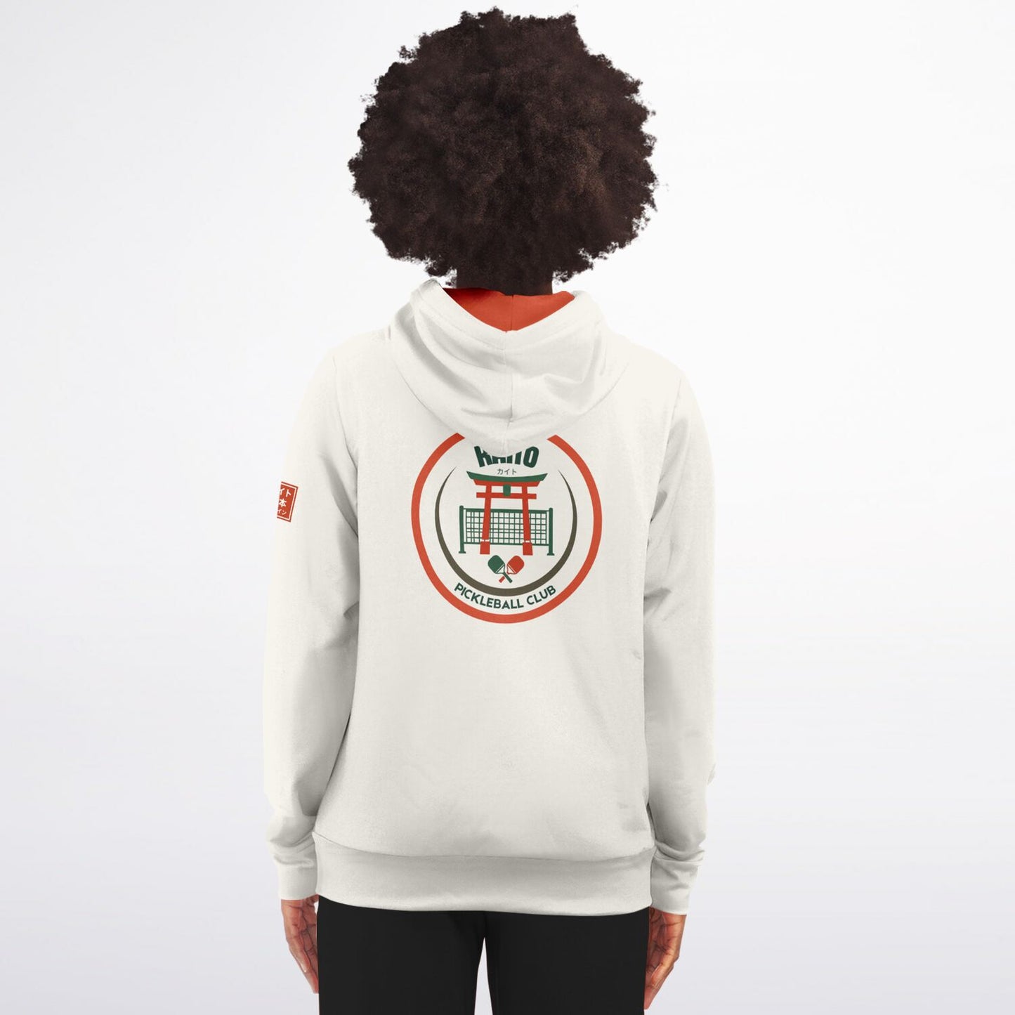 KAITO1977 Unisex Zip-Up Hoodie in a premium dark minimalist colorway featuring a clean Japanese stylized Pickleball Club crest on the chest.