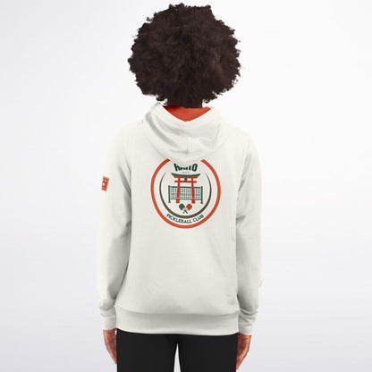 KAITO1977 Unisex Zip-Up Hoodie in a premium dark minimalist colorway featuring a clean Japanese stylized Pickleball Club crest on the chest.