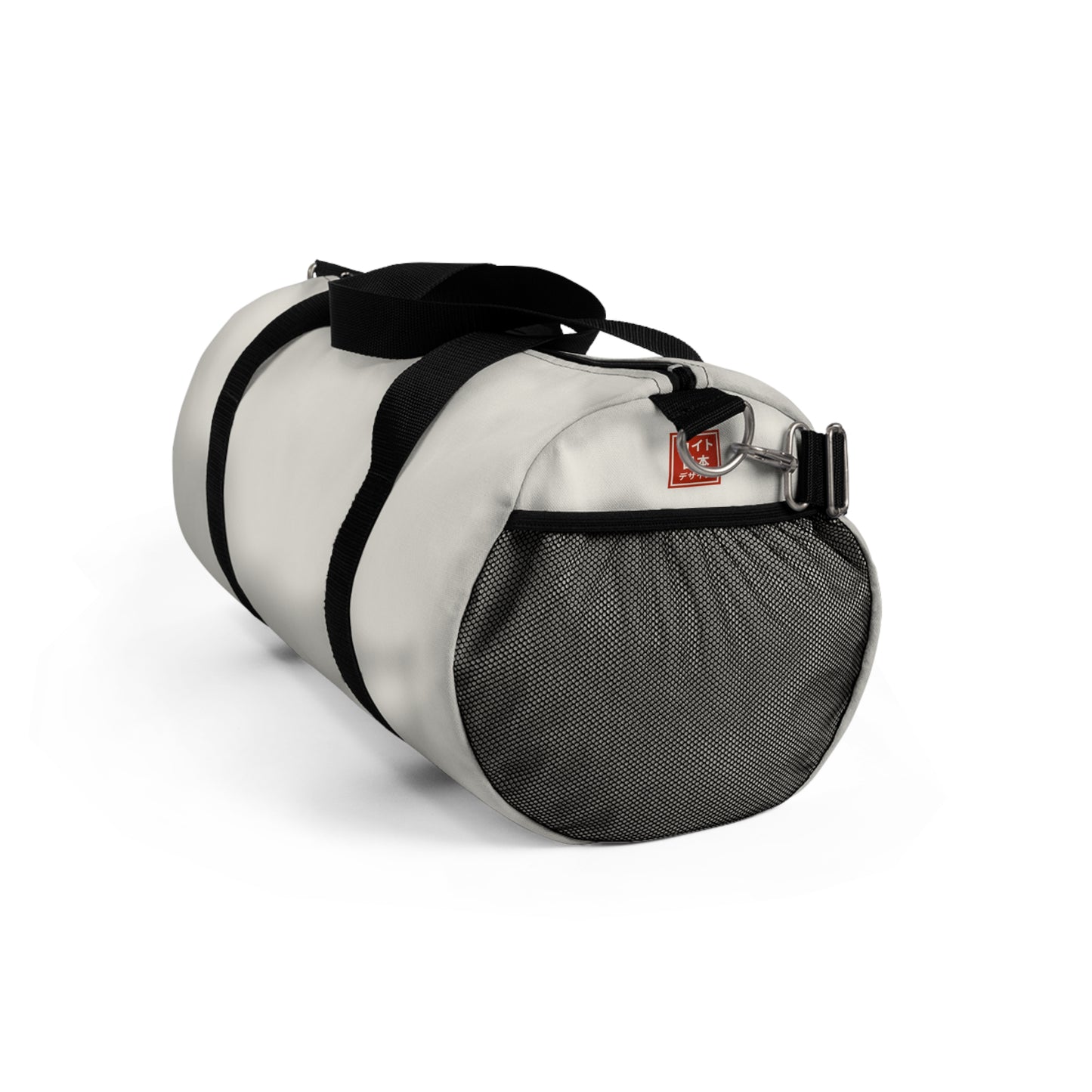 Duffel bag with green and black pattern on a white background