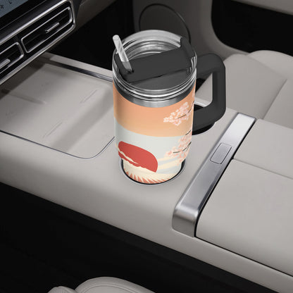 Sunrise Temple Car Tumbler Cup Black Handle