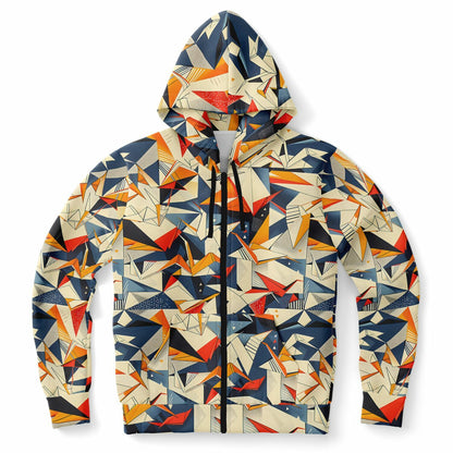 Abstract Geometric Origami Style Zip - Up Hoodie - 
