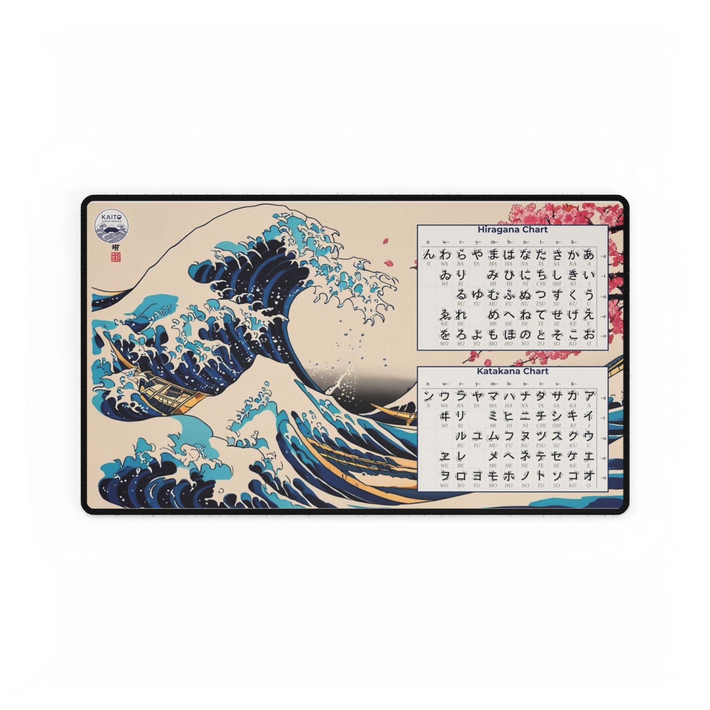 Educational mat with wave design and Japanese text on a white background