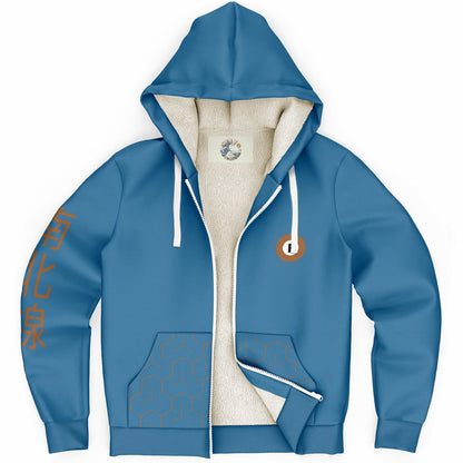 Fukutoshin Line Blue and Brown Hoodie Microfleece Ziphoodie