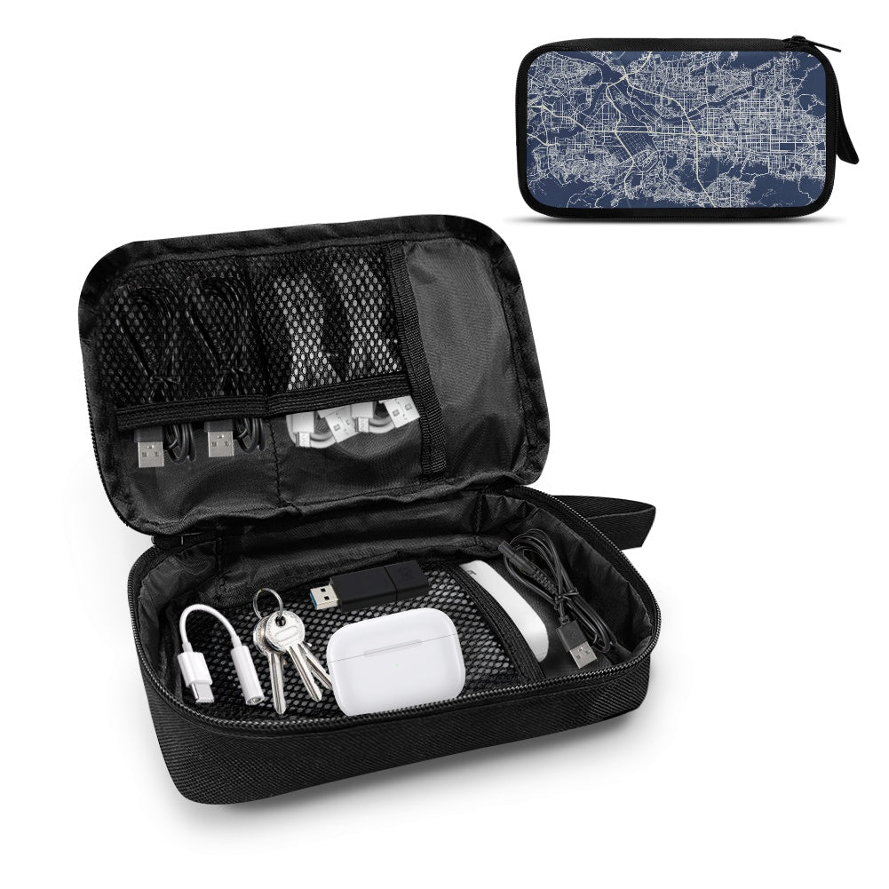 Blue Kyoto City Map Travel Tech Pouch - 