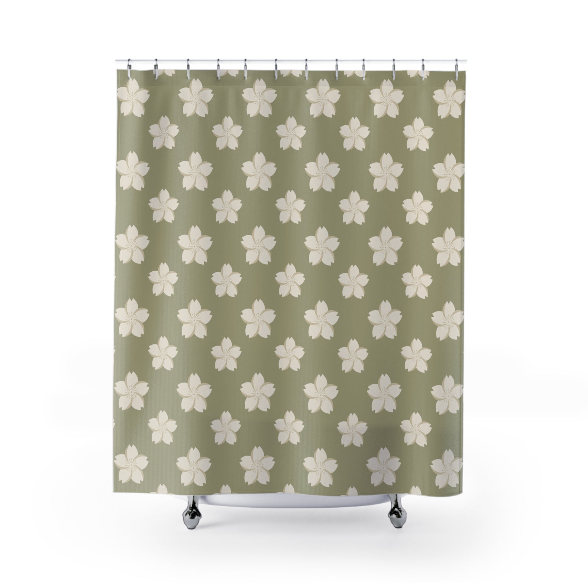 White Sakura Japanese Shower Curtain