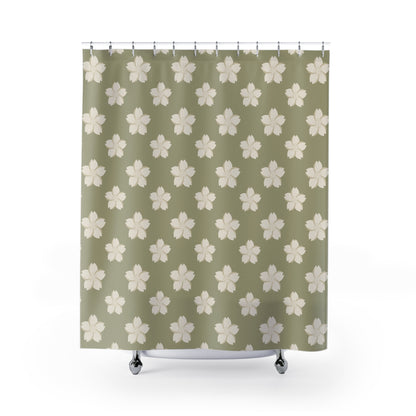 White Sakura Japanese Shower Curtain