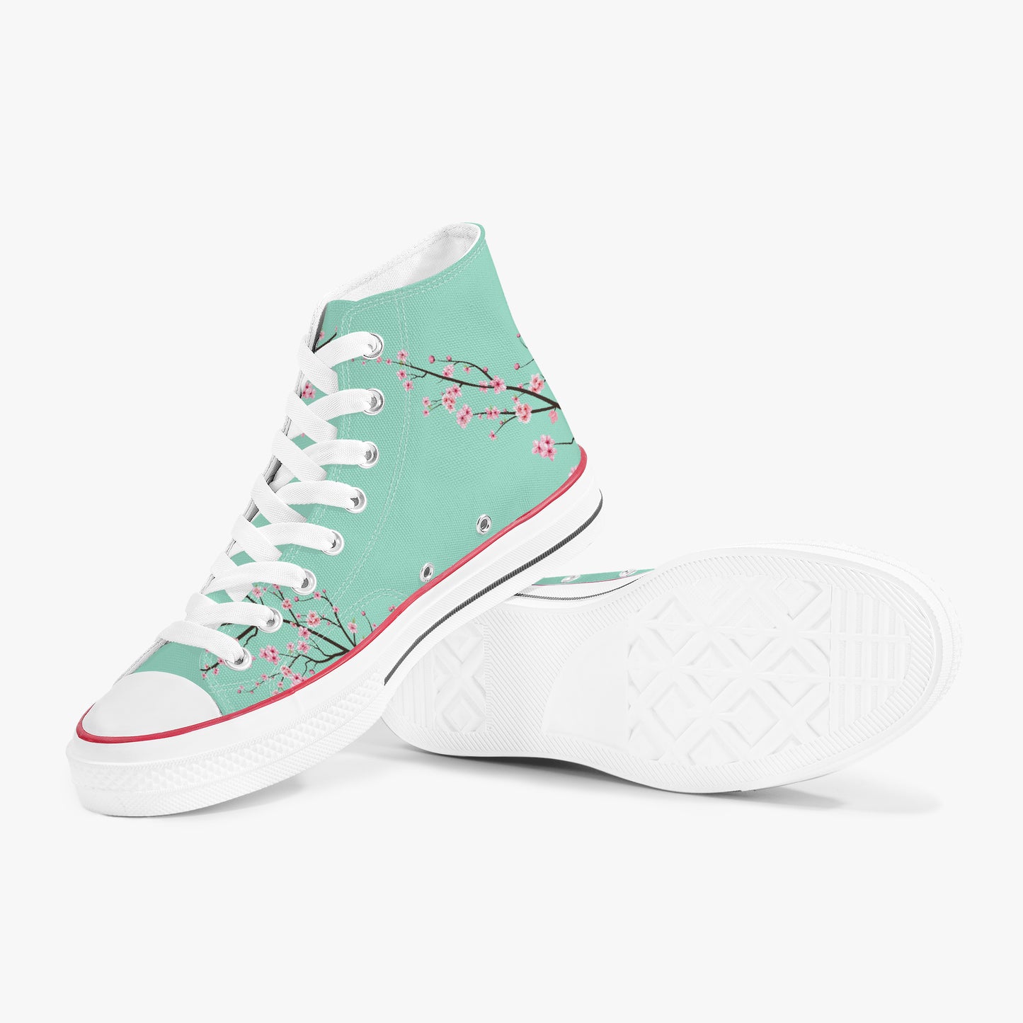 High-top sneakers with floral design on a light green background