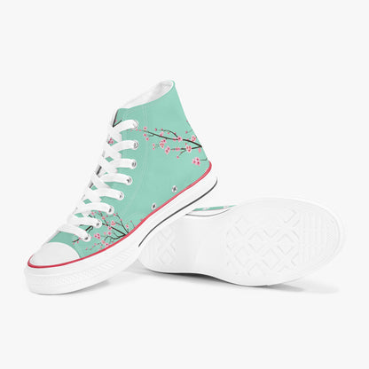 High-top sneakers with floral design on a light green background