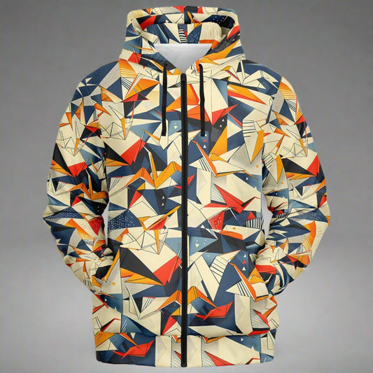 Hoodie with geometric pattern on a white background