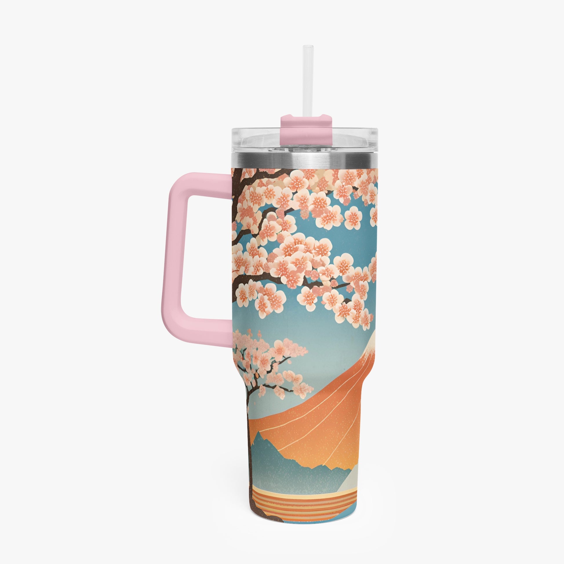 Cherry Blossom Majesty Tumbler Cup Pink Handle