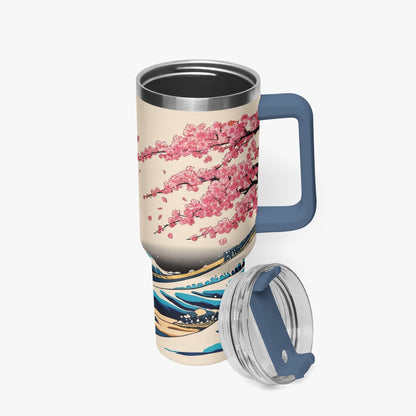 The Great Wave Tumbler Cup Blue handle