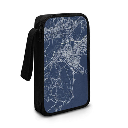 Blue Hiroshima City Map Travel Tech Pouch - 