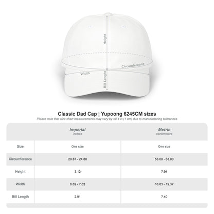 White cap with measurement chart on a white background