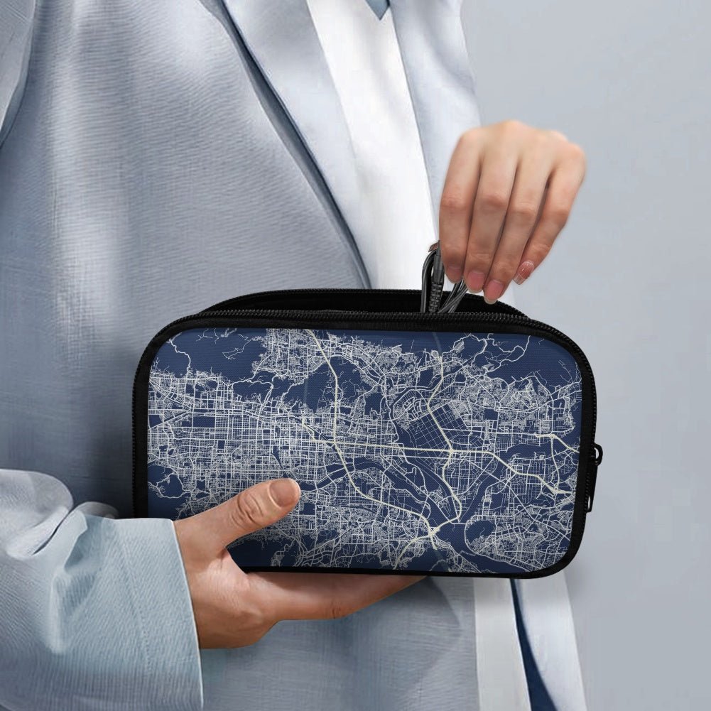 Blue Kyoto City Map Travel Tech Pouch - 