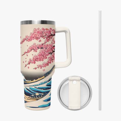 The Great Wave Tumbler Cup Cream handle