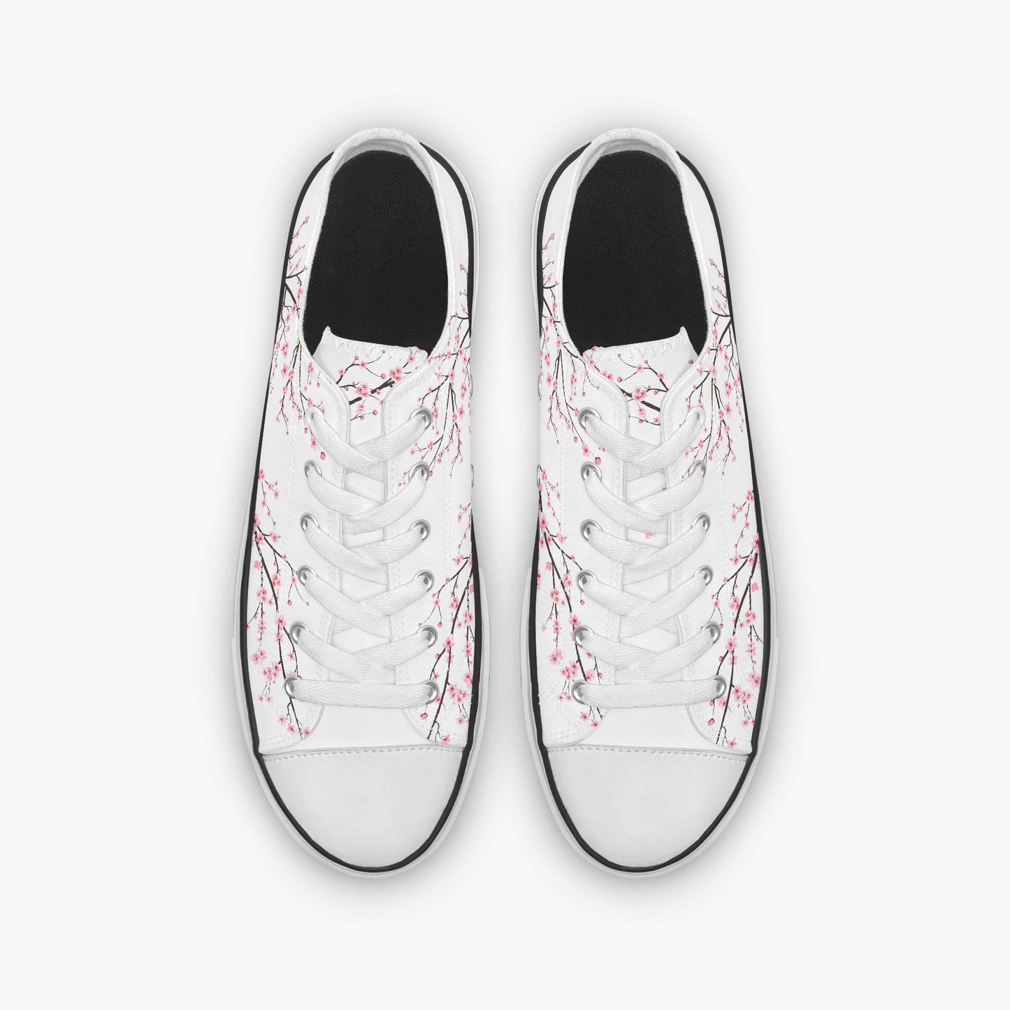 White sneakers with floral design on a white background