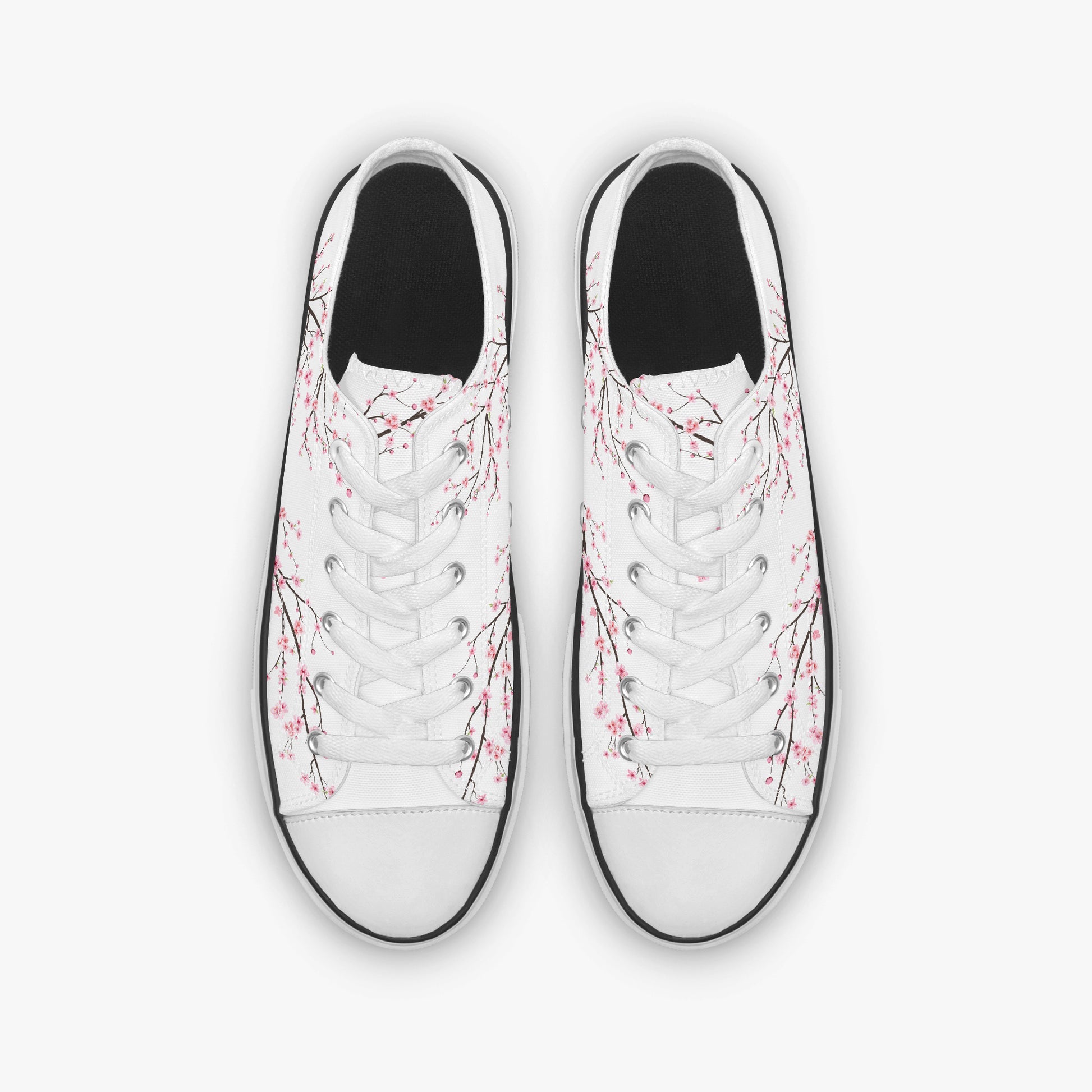 White sneakers with floral design on a white background