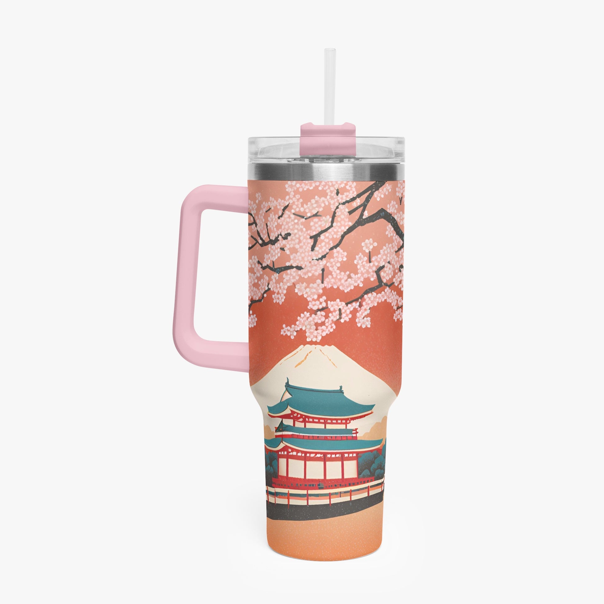 Springtime Serenity Tumbler Cup Pink Handle