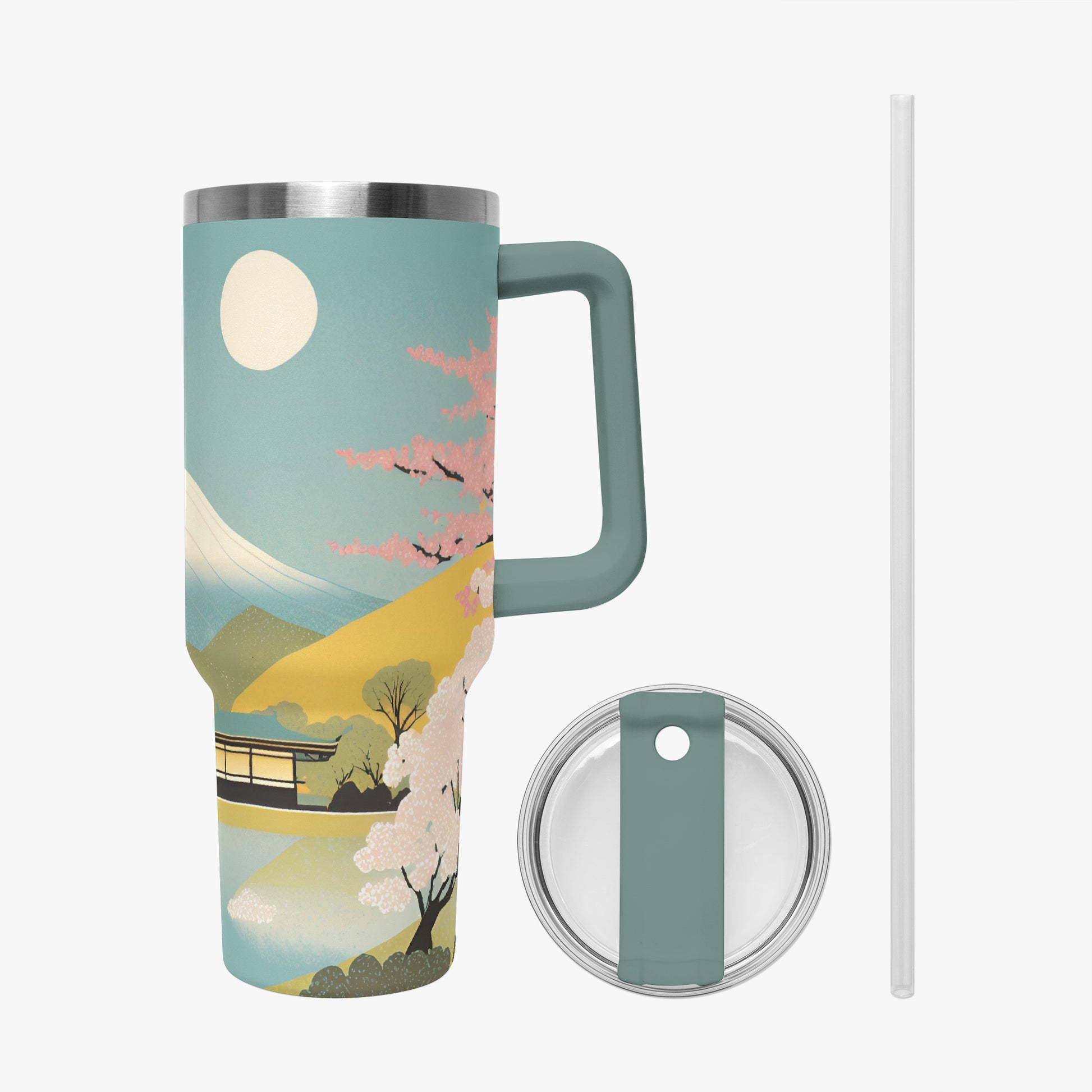 Moonlit Fuji Tumbler Cup grey/green Handle