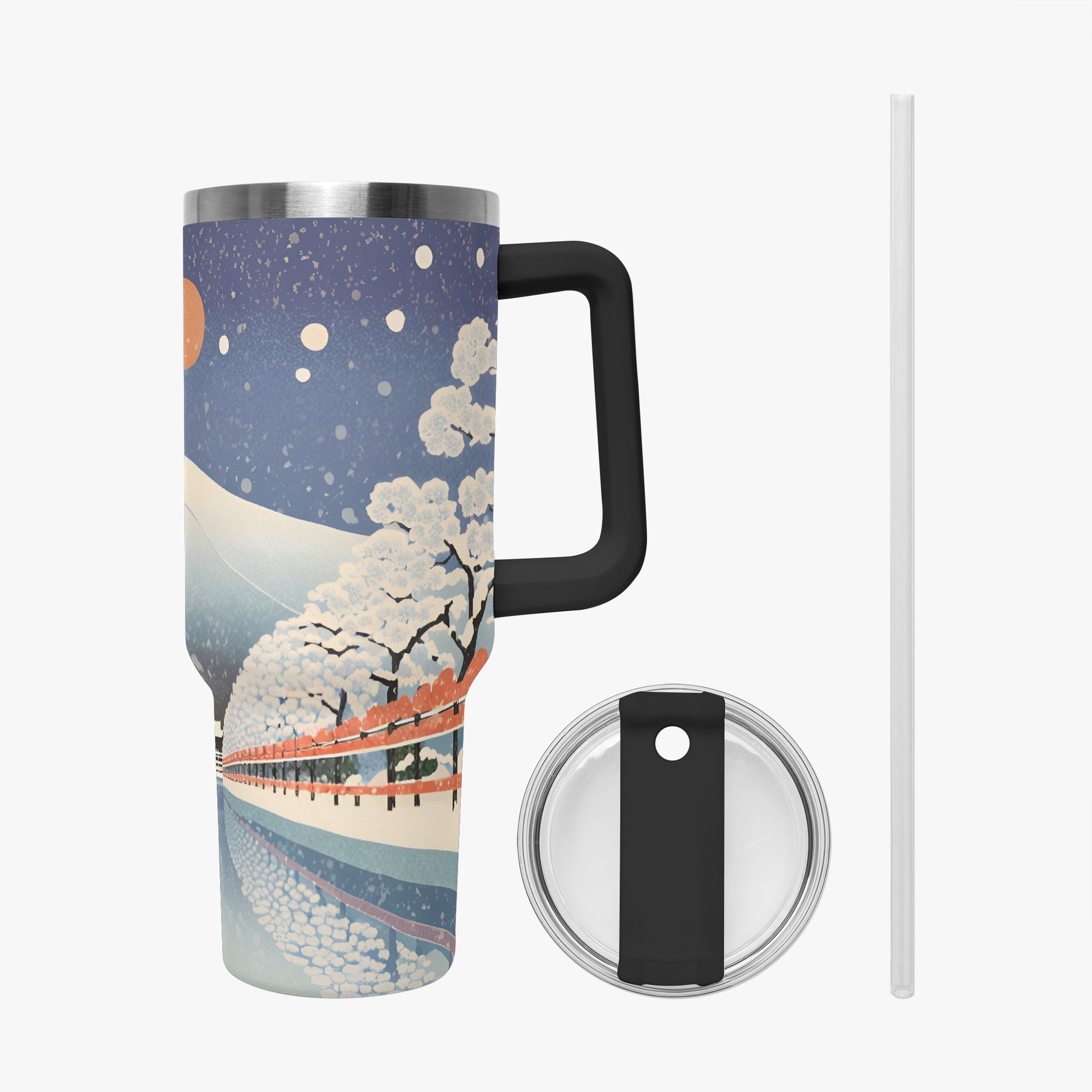 Winter Serenity Tumbler Cup Black Handle